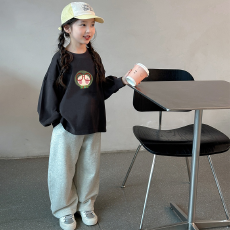 批发纯棉 带螺纹袖口女童长袖T恤秋装新款儿童洋气圆领百搭t恤