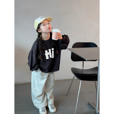 批发纯棉 带螺纹袖口女童长袖T恤秋装新款儿童洋气圆领百搭t恤