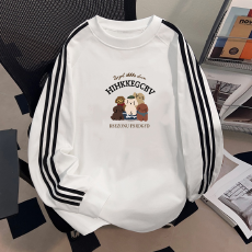 批发纯棉儿童长袖T恤秋季新款男女童潮牌三条杠百搭洋气上衣