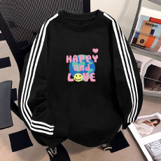 批发纯棉儿童长袖T恤秋季新款男女童潮牌三条杠百搭洋气上衣