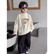 批发<b class='q'>男童</b>德绒<b class='q'>半高领</b><b class='q'>长袖</b>T恤秋新款街头潮流休闲儿童外穿打底衫