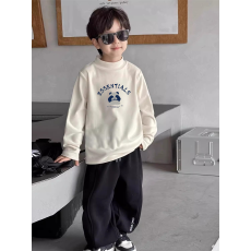 批发男童德绒半高领长袖T恤秋新款街头潮流休闲儿童外穿打底衫