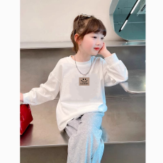 批发纯棉 带螺纹袖口女童长袖T恤秋装新款儿童洋气圆领百搭t恤