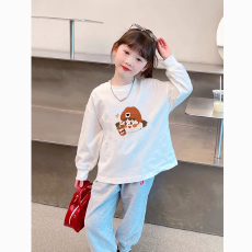 批发纯棉 带螺纹袖口女童长袖T恤秋装新款儿童洋气圆领百搭t恤