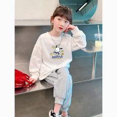 批发纯棉 带螺纹袖口女童长袖T恤秋装新款儿童洋气圆领百搭t恤