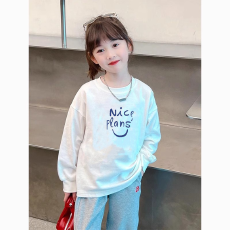 批发纯棉 带螺纹袖口女童长袖T恤秋装新款儿童洋气圆领百搭t恤