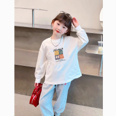 批发纯棉 带螺纹袖口女童长袖T恤秋装新款儿童洋气圆领百搭t恤