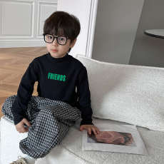 批发男童德绒半高领长袖T恤秋新款街头潮流休闲儿童外穿打底衫