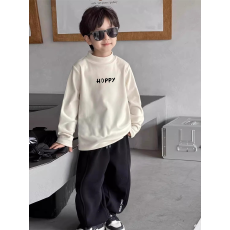 批发男童德绒半高领长袖T恤秋新款街头潮流休闲儿童外穿打底衫