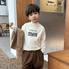 批发男童德绒半高领长袖T恤<b class='q'>秋</b>新款街头潮流休闲儿童外穿打底衫