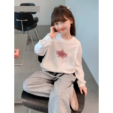 批发纯棉 带螺纹袖口女童长袖T恤新款<b class='q'>儿童</b>洋气圆领百搭t恤