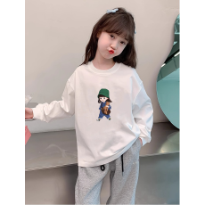 批发纯棉 带螺纹袖口女童长袖T恤新款<b class='q'>儿童</b>洋气圆领百搭t恤