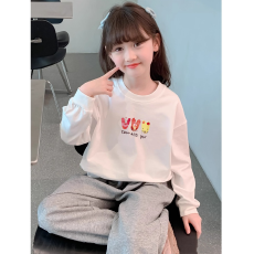 批发纯棉 带螺纹袖口女童长袖T恤新款<b class='q'>儿童</b>洋气圆领百搭t恤