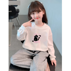 批发纯棉 带螺纹袖口女童长袖T恤新款<b class='q'>儿童</b>洋气圆领百搭t恤