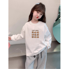 批发纯棉 带螺纹袖口女童长袖T恤新款<b class='q'>儿童</b>洋气圆领百搭t恤