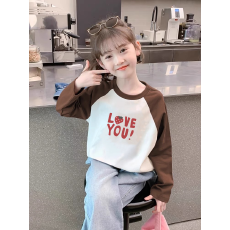 批发纯棉女童插肩长袖T恤新款<b class='q'>儿童</b>宽松洋气T恤拼色百搭上衣