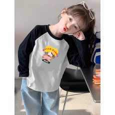 批发纯棉女<b class='q'>童</b><b class='q'>插</b>肩<b class='q'>长袖</b><b class='q'>T</b><b class='q'>恤</b>新款儿<b class='q'>童</b>宽松洋气<b class='q'>T</b><b class='q'>恤</b>拼色百搭上衣