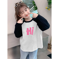 批发纯棉女<b class='q'>童</b><b class='q'>插</b>肩<b class='q'>长袖</b><b class='q'>T</b><b class='q'>恤</b>新款儿<b class='q'>童</b>宽松洋气<b class='q'>T</b><b class='q'>恤</b>拼色百搭上衣