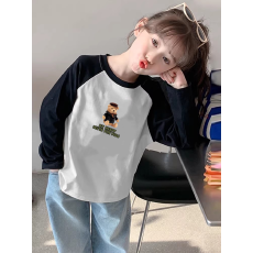 批发纯棉女<b class='q'>童</b><b class='q'>插</b>肩<b class='q'>长袖</b><b class='q'>T</b><b class='q'>恤</b>新款儿<b class='q'>童</b>宽松洋气<b class='q'>T</b><b class='q'>恤</b>拼色百搭上衣