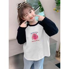 批发纯棉女<b class='q'>童</b><b class='q'>插</b>肩<b class='q'>长袖</b><b class='q'>T</b><b class='q'>恤</b>新款儿<b class='q'>童</b>宽松洋气<b class='q'>T</b><b class='q'>恤</b>拼色百搭上衣
