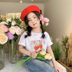 批发纯棉女童韩版洋气短袖T恤夏装新款百搭圆领印花休闲上衣潮