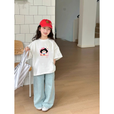 批发纯棉女童韩版洋气短袖T恤夏装新款百搭圆领印花休闲上衣潮