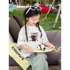 批发纯棉女童韩版洋气短袖T恤夏装新款百搭圆领印花休闲上衣潮