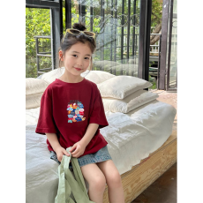 批发纯棉女童韩版洋气短袖T恤夏装新款百搭圆领印花休闲上衣潮