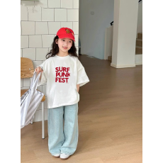 批发纯棉女童韩版洋气短袖T恤夏装新款百搭圆领印花休闲上衣潮