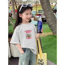 批发纯棉女童韩版洋气短袖T恤夏装新款百搭圆领印花休闲上衣潮