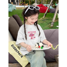 批发纯棉女童韩版洋气短袖T恤夏装新款百搭圆领印花休闲上衣潮