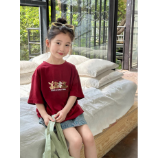 批发纯棉女童韩版洋气短袖T恤夏装新款百搭圆领印花休闲上衣潮