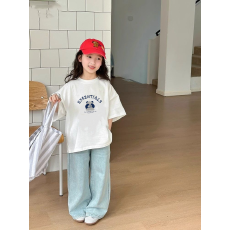 批发纯棉女童韩版洋气短袖T恤夏装新款百搭圆领印花休闲上衣潮