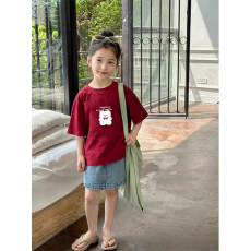 批发纯棉女童韩版洋气短袖T恤夏装新款百搭圆领印花休闲上衣潮