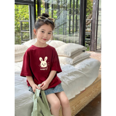 批发纯棉女童韩版洋气短袖T恤夏装新款百搭圆领印花休闲上衣潮