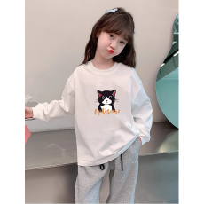 批发纯棉 带螺纹袖口女童长袖T恤新款儿童洋气圆领百搭t恤