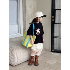 纯棉女童韩版洋气短袖T恤夏装新款百搭圆领印花休闲上衣潮