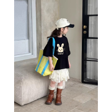 纯棉女童韩版洋气短袖T恤夏装新款百搭圆领印花休闲上衣潮