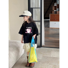 纯棉女童韩版洋气短袖T恤夏装新款百搭圆领印花休闲上衣潮