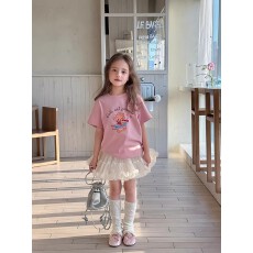 纯棉女童韩版洋气短袖T恤夏装新款百搭圆领印花休闲上衣潮