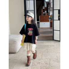 纯棉女童韩版洋气短袖T恤夏装新款百搭圆领印花休闲上衣潮