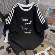 批发纯棉夏季新款中<b class='q'>大</b><b class='q'>童</b>女<b class='q'>童</b><b class='q'>短袖</b><b class='q'>T</b><b class='q'>恤</b>印花休闲圆领三条杠上衣