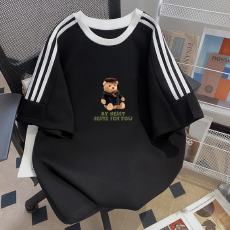 批发纯棉夏季新款中<b class='q'>大</b><b class='q'>童</b>女<b class='q'>童</b><b class='q'>短袖</b><b class='q'>T</b><b class='q'>恤</b>印花休闲圆领三条杠上衣