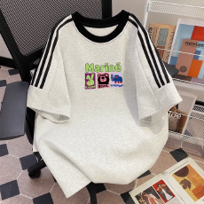 批发纯棉夏季新款中<b class='q'>大</b><b class='q'>童</b>女<b class='q'>童</b><b class='q'>短袖</b><b class='q'>T</b><b class='q'>恤</b>印花休闲圆领三条杠上衣