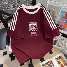 批发纯棉夏季新款中<b class='q'>大</b><b class='q'>童</b>女<b class='q'>童</b><b class='q'>短袖</b><b class='q'>T</b><b class='q'>恤</b>印花休闲圆领三条杠上衣