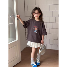 批发纯棉女童韩版洋气短袖T恤<b class='q'>夏</b>装新款百搭圆领印花休闲上衣潮