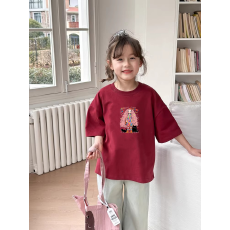 批发纯棉女童韩版洋气短袖T恤<b class='q'>夏</b>装新款百搭圆领印花休闲上衣潮