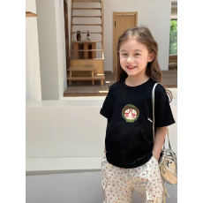 批发纯棉女童韩版洋气短袖T恤夏装新款百搭圆领印花休闲上衣潮