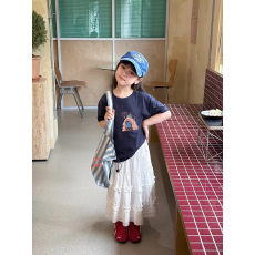 批发纯棉女童韩版洋气短袖T恤夏装新款百搭圆领印花休闲上衣潮