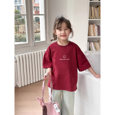 批发纯棉女童韩版洋气短袖T恤夏装新款百搭圆领印花休闲上衣潮